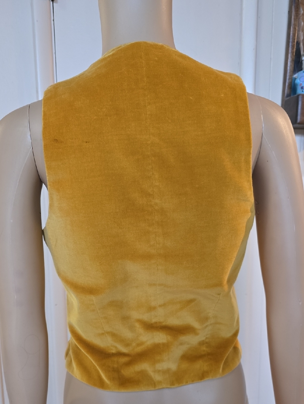 Vintage Brittantly Mustard Velvet Button-Front Riding Vest - Picture 3 of 4